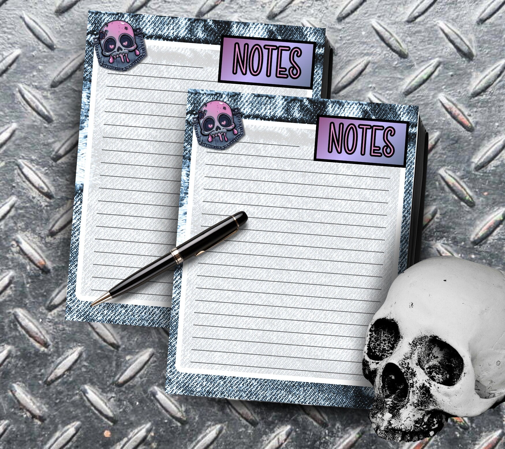 Denim & Dead, Blue Jean Styled Notepad, Goth Stationery for Taking Notes or Task Management, Perfect Personalized Birthday Gift