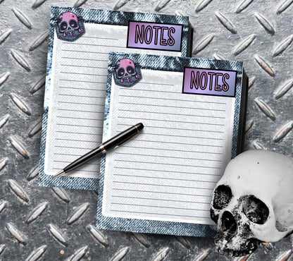 Denim & Dead, Blue Jean Styled Notepad, Goth Stationery for Taking Notes or Task Management, Perfect Personalized Birthday Gift