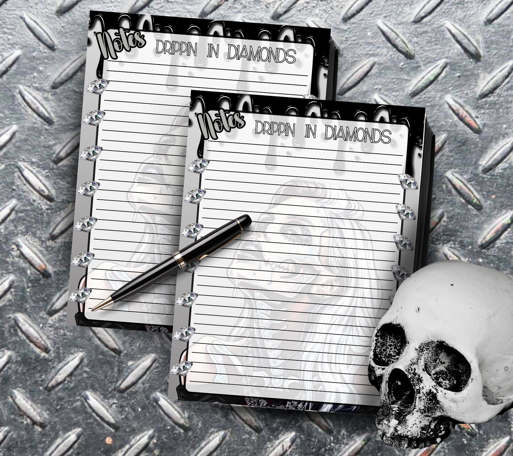 Gothic Drippin In Diamonds Skeleton Notepad, Goth Stationery for Taking Notes or Task Management, Perfect Personalized Gift For Women