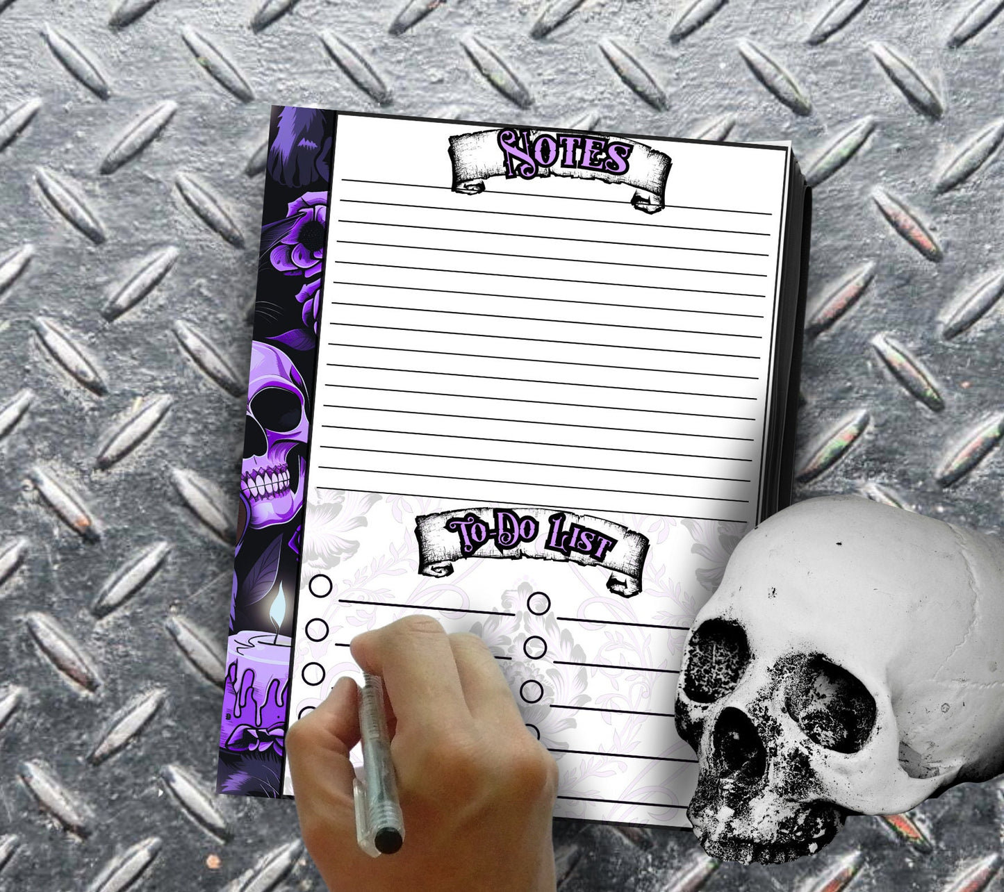 Gothic Midnight Skull & Dark Academia Notepad, Goth Stationery for Taking Notes or Task Management