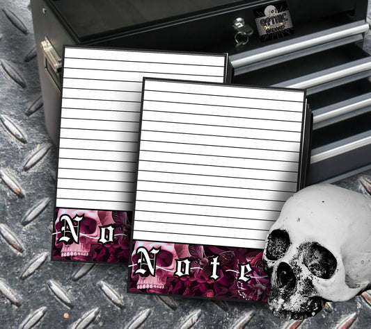 Gothic Old English Skull, Rose & Death Head Moth Notepad, Goth Stationery for Taking Notes or Task Management