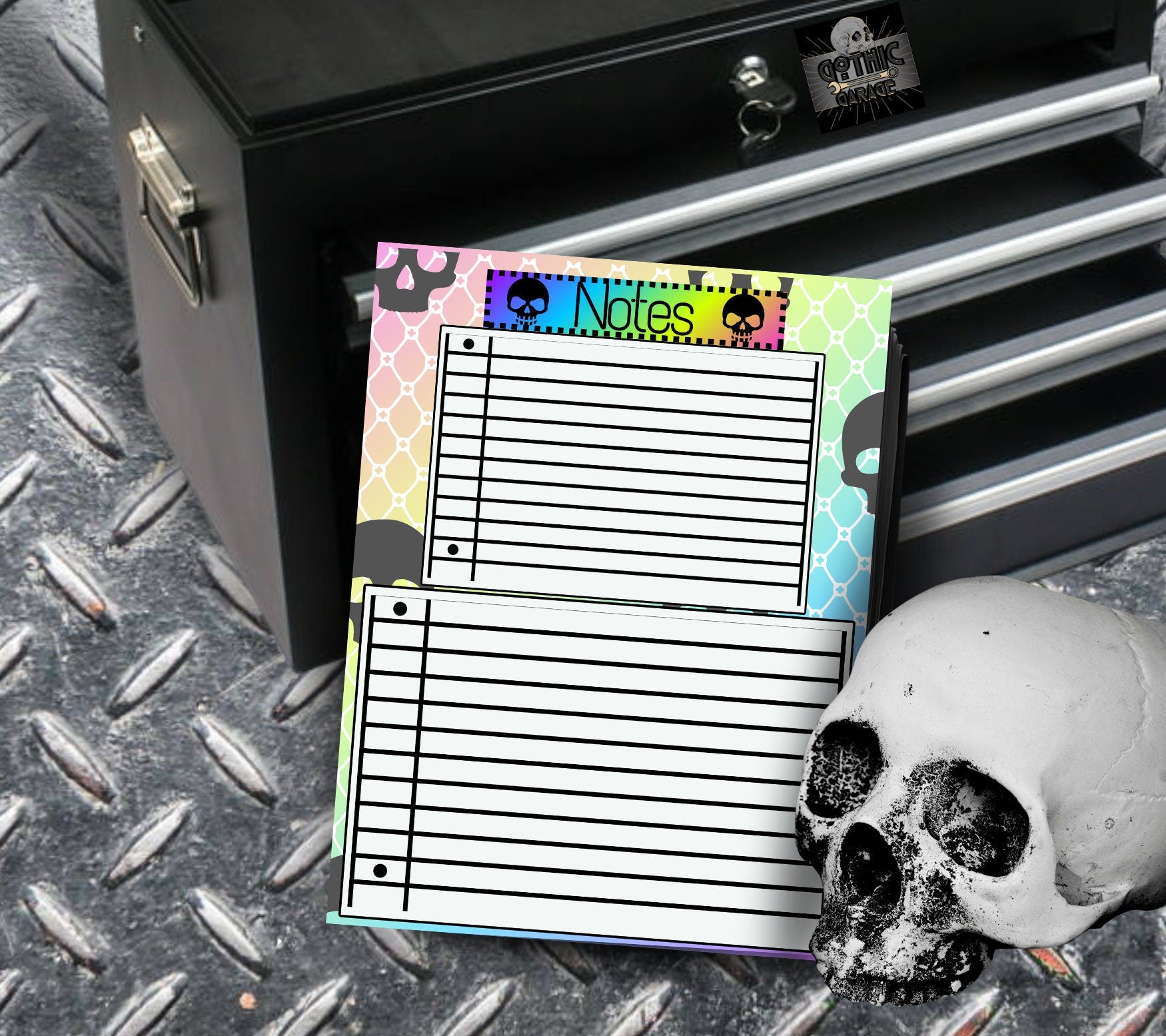 Gothic Rainbow Skull Notepad, Goth Stationery for Taking Notes or Task Management, Perfect Personalized Birthday Gift