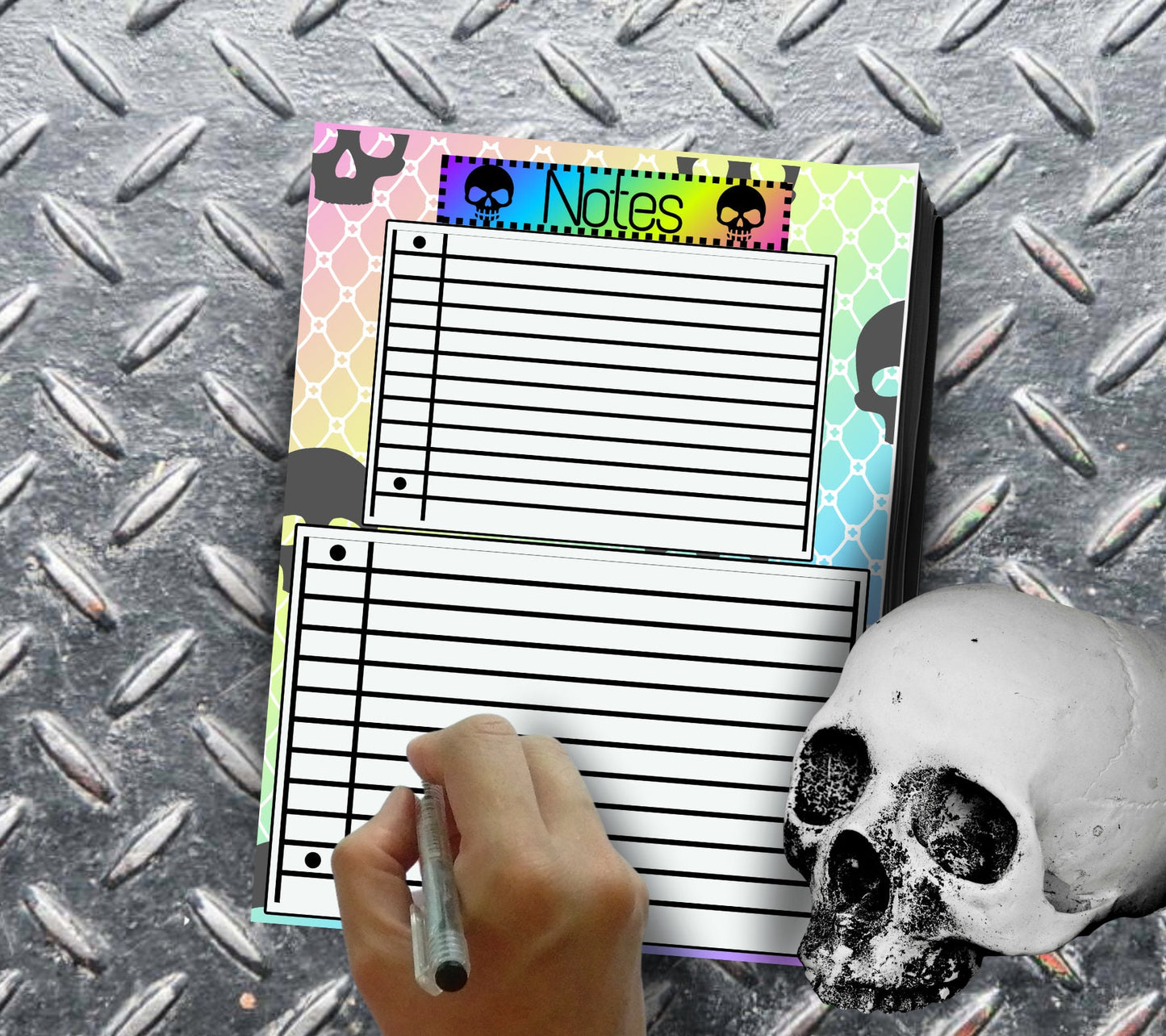 Gothic Rainbow Skull Notepad, Goth Stationery for Taking Notes or Task Management, Perfect Personalized Birthday Gift