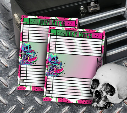 Kawaii Watermelon Skeleton Notepad, Gothic Memos of “Juicy Notes”, Goth Stationery for Taking Notes or Task Management