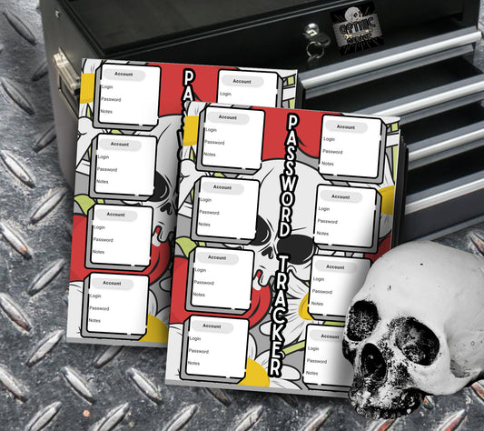 Skull & Heart Password Tracker Notepad, Goth Stationery for Keeping Passwords Organized