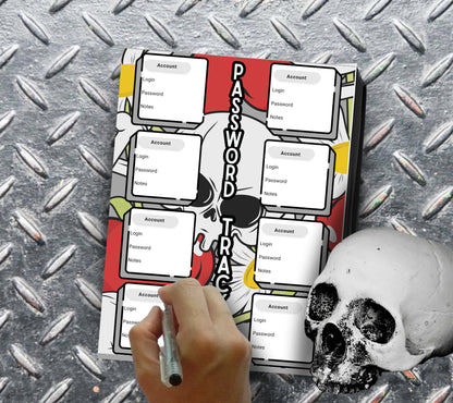 Skull & Heart Password Tracker Notepad, Goth Stationery for Keeping Passwords Organized