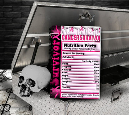 Breast Cancer Survivor Nutrition Facts Notebook Writing Journal, Lined Notebook for Personal Task and Notes, Perfect For Kids Notes