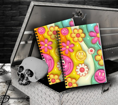 Retro Smiles & Flowers Notebook Writing Journal, Lined Notebook for Personal Task and Notes, Perfect For Kids School Notes