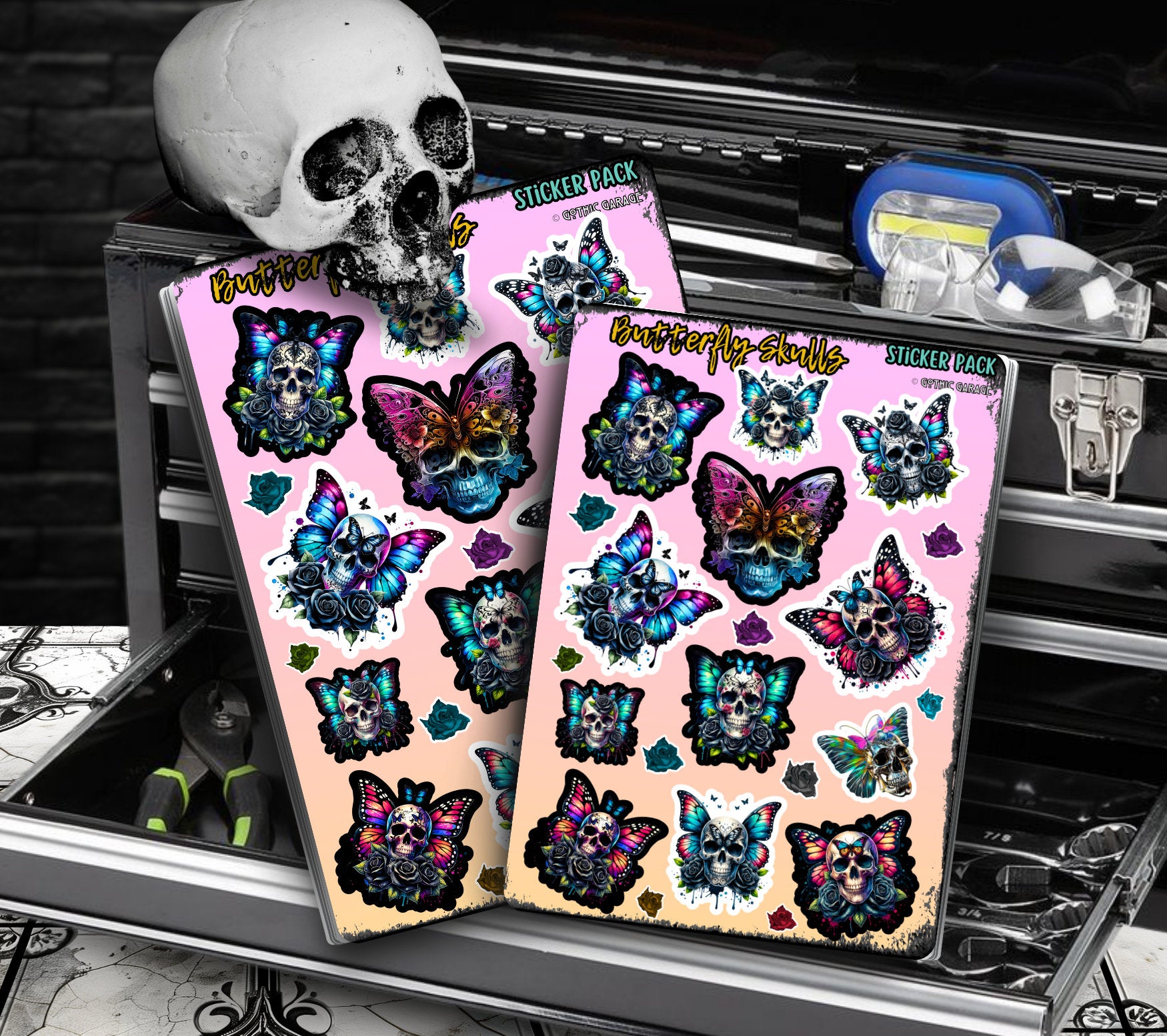 Butterfly Skull Sticker Sheets for Collecting and Scrapbooking - High-Quality, Vibrant Designs, Perfect Budget Friendly Gifts For All Ages