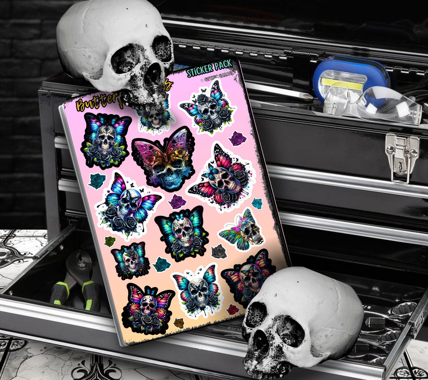 Butterfly Skull Sticker Sheets for Collecting and Scrapbooking - High-Quality, Vibrant Designs, Perfect Budget Friendly Gifts For All Ages