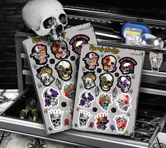 Floral Sarcastic Skulls Sticker Sheets for Collecting and Scrapbooking - High-Quality, Vibrant Designs, Perfect Budget Friendly Gifts