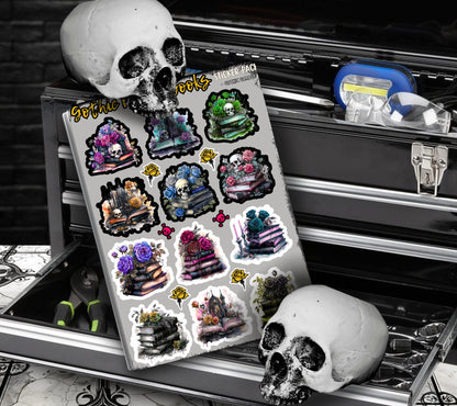 Gothic Floral & Skull Books Sticker Sheets for Collecting and Scrapbooking - High-Quality, Vibrant Designs, Perfect Budget Friendly Gifts