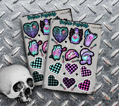 Gothic Pastel Hearts Sticker Sheets for Collecting and Scrapbooking - High-Quality, Vibrant Designs, Perfect Budget Friendly Gifts