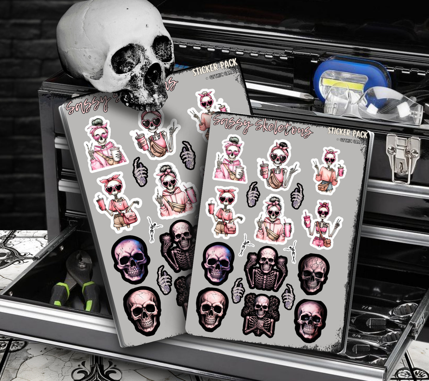 Sassy Skeletons & Skulls Sticker Sheets for Collecting and Scrapbooking - High-Quality, Vibrant Designs, Perfect Budget Friendly Gifts