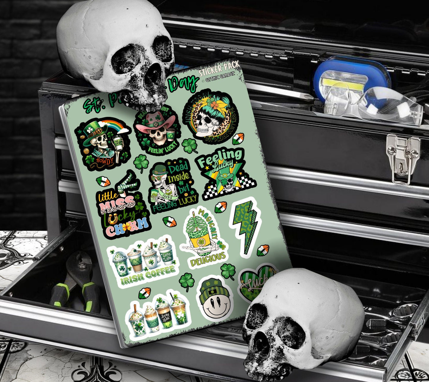 St. Patrick’s Day Sarcastic Skeleton Sticker Sheets for Collecting & Scrapbooking - High-Quality, Vibrant Designs