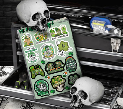 St. Patty’s Day Skeletons Sticker Sheets for Collecting and Scrapbooking - High-Quality, Vibrant Designs, Perfect Budget Friendly Gifts