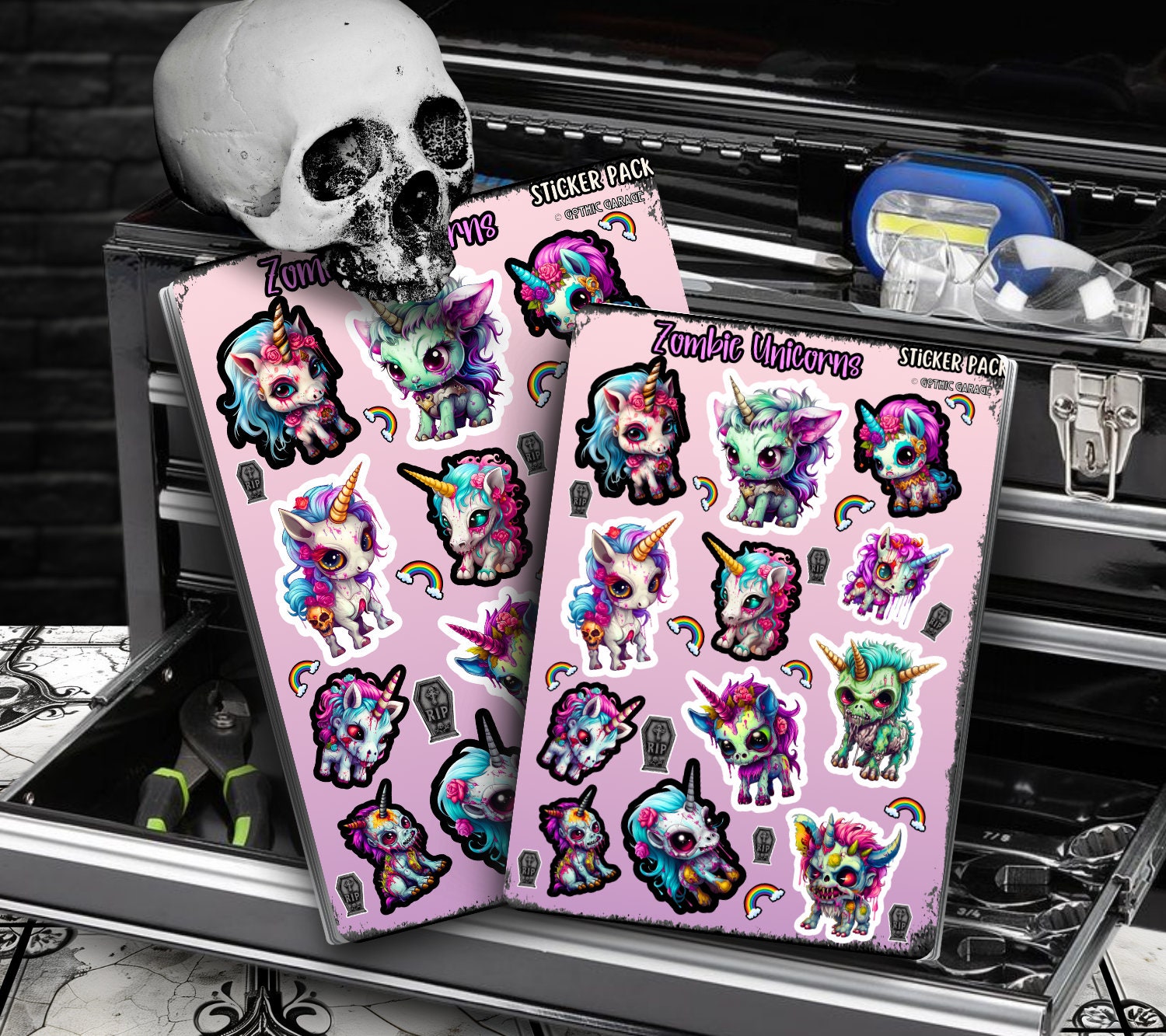 Toxic Unicorn Zombies Sticker Sheets for Collecting and Scrapbooking - High-Quality, Vibrant Designs, Perfect Budget Friendly Gifts