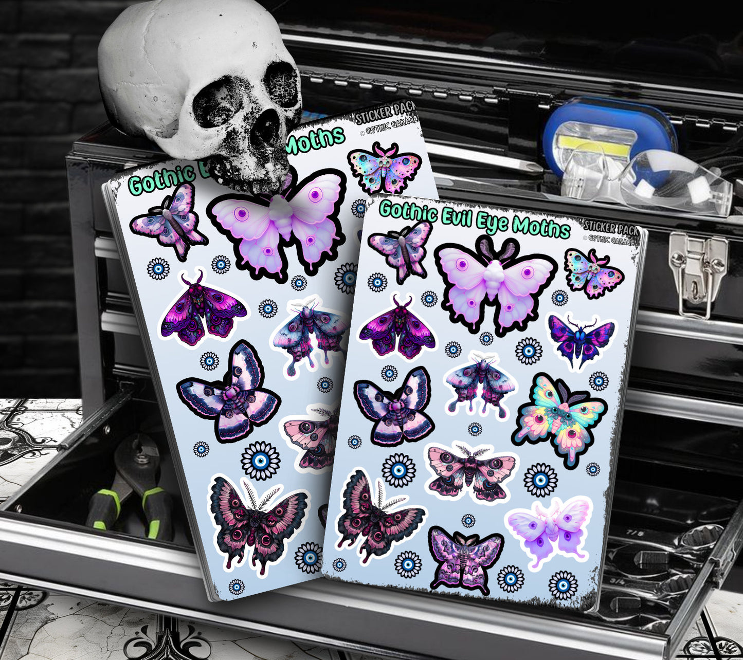 Gothic Evil Eye Moths Sticker Sheets for Collecting and Scrapbooking - High-Quality, Vibrant Designs, Perfect Budget Friendly Gifts