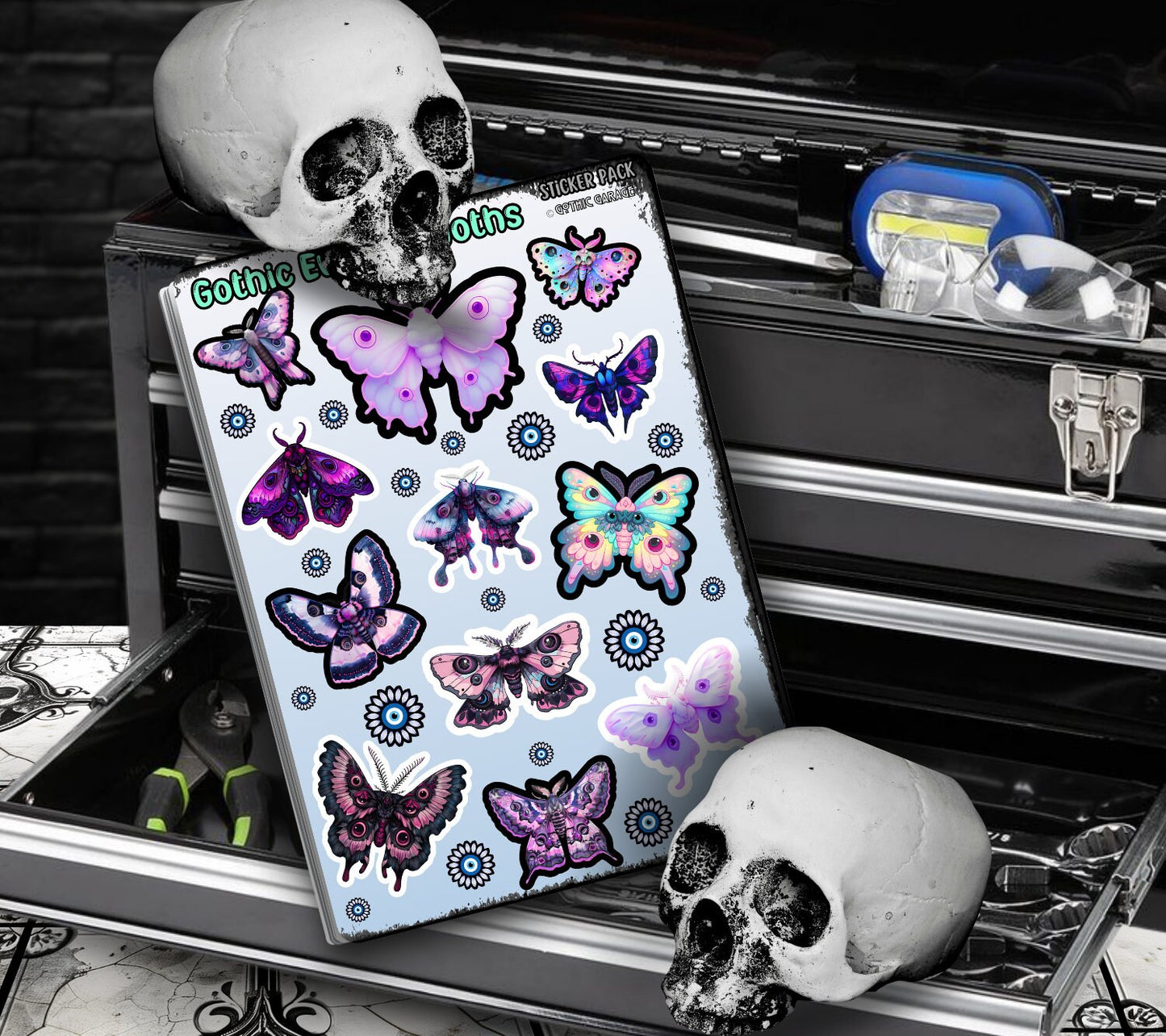 Gothic Evil Eye Moths Sticker Sheets for Collecting and Scrapbooking - High-Quality, Vibrant Designs, Perfect Budget Friendly Gifts