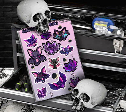 Gothic Kawaii Bats Sticker Sheets for Collecting and Scrapbooking - High-Quality, Vibrant Designs, Perfect Budget Friendly Gifts