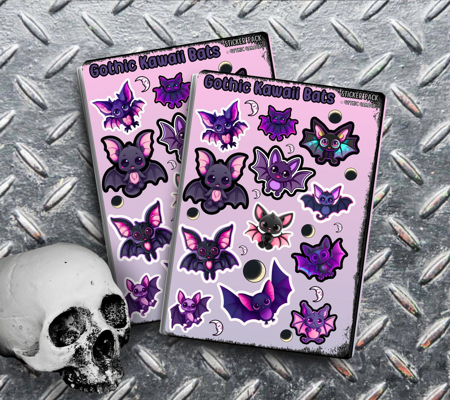 Gothic Kawaii Bats Sticker Sheets for Collecting and Scrapbooking - High-Quality, Vibrant Designs, Perfect Budget Friendly Gifts