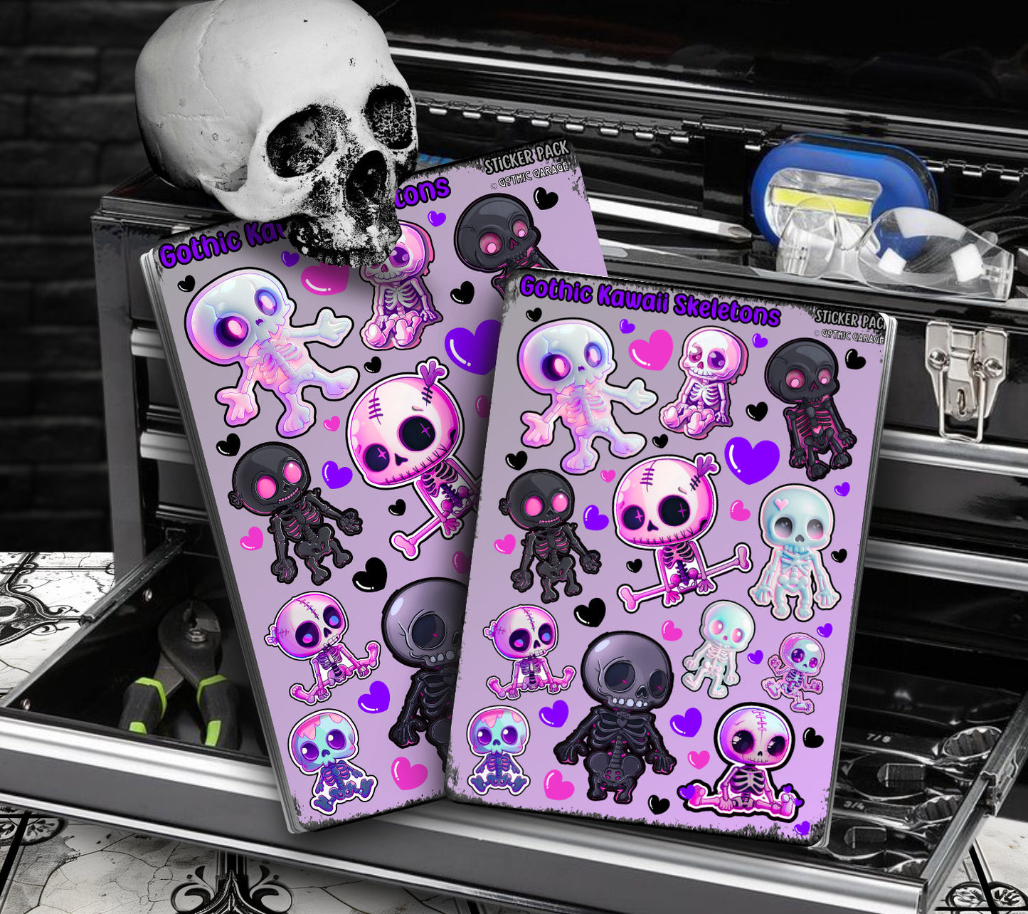 Gothic Kawaii Skeletons Sticker Sheets for Collecting and Scrapbooking - High-Quality, Vibrant Designs, Perfect Budget Friendly Gifts