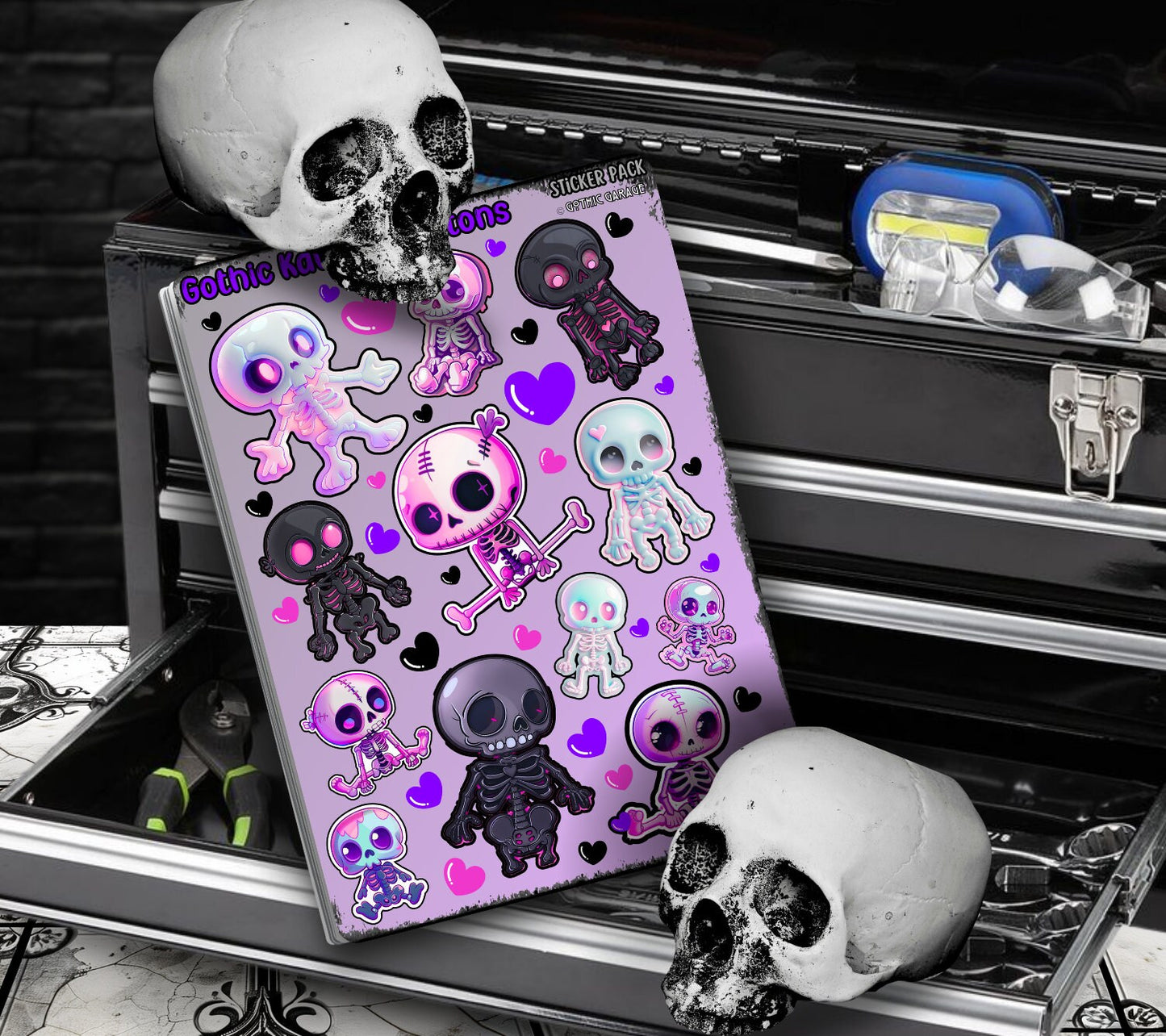 Gothic Kawaii Skeletons Sticker Sheets for Collecting and Scrapbooking - High-Quality, Vibrant Designs, Perfect Budget Friendly Gifts