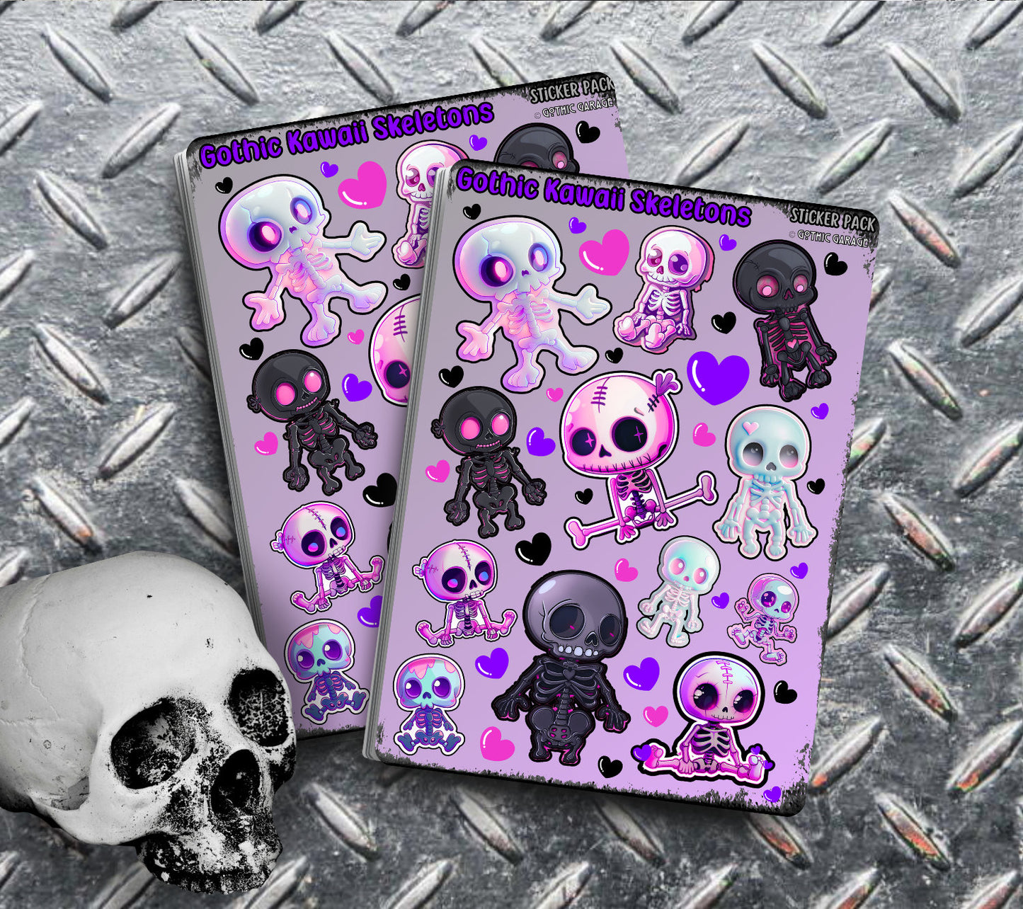 Gothic Kawaii Skeletons Sticker Sheets for Collecting and Scrapbooking - High-Quality, Vibrant Designs, Perfect Budget Friendly Gifts