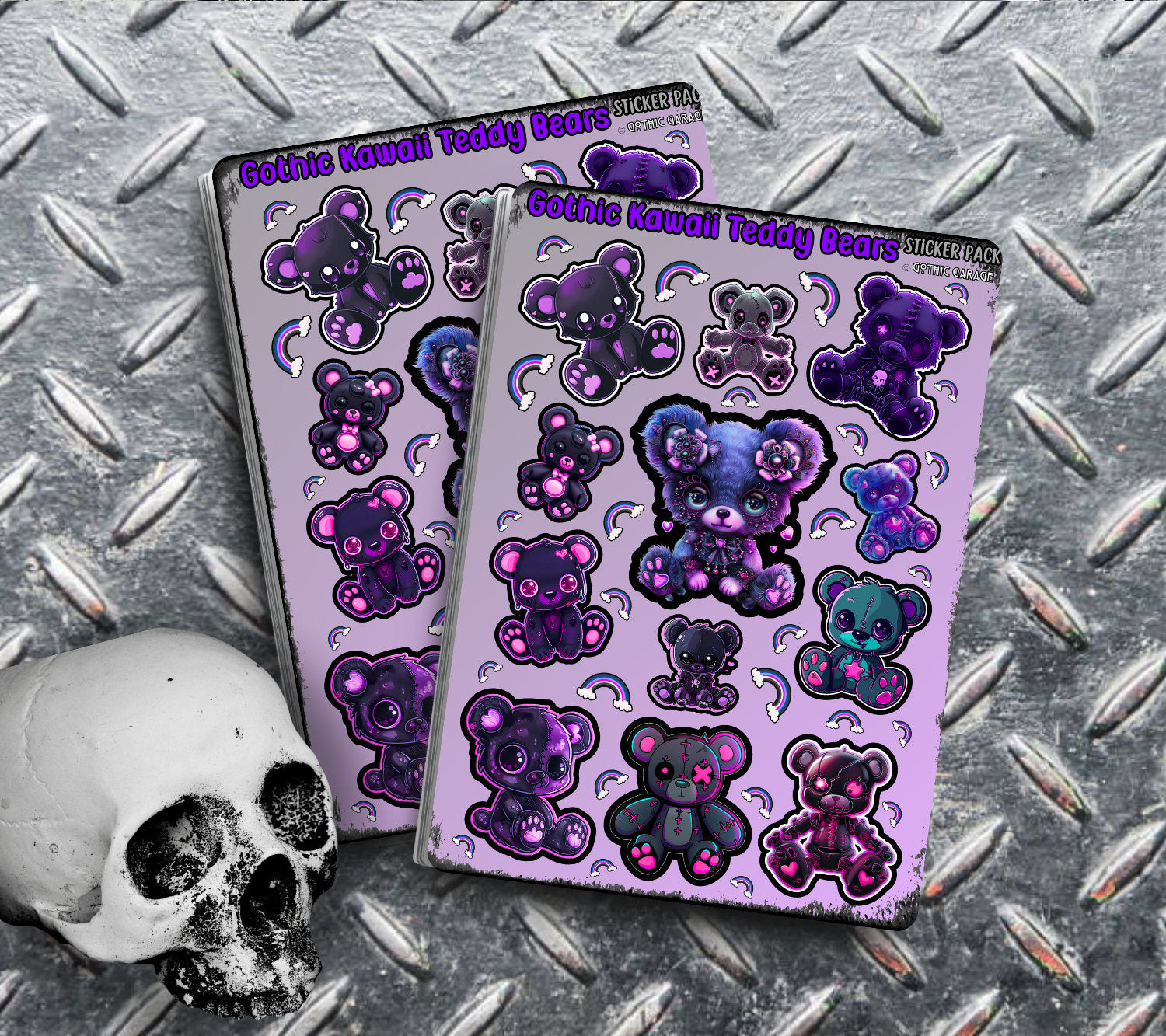 Gothic Kawaii Teddy Bears Sticker Sheets for Collecting and Scrapbooking - High-Quality, Vibrant Designs, Perfect Budget Friendly Gifts