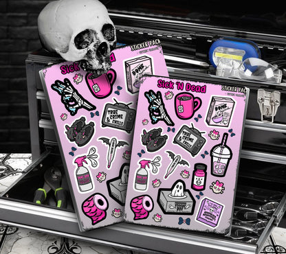 Sick ‘N Dead Gothic Pastel Sticker Sheets for Collecting and Scrapbooking - High-Quality, Vibrant Designs, Perfect Budget Friendly Gifts