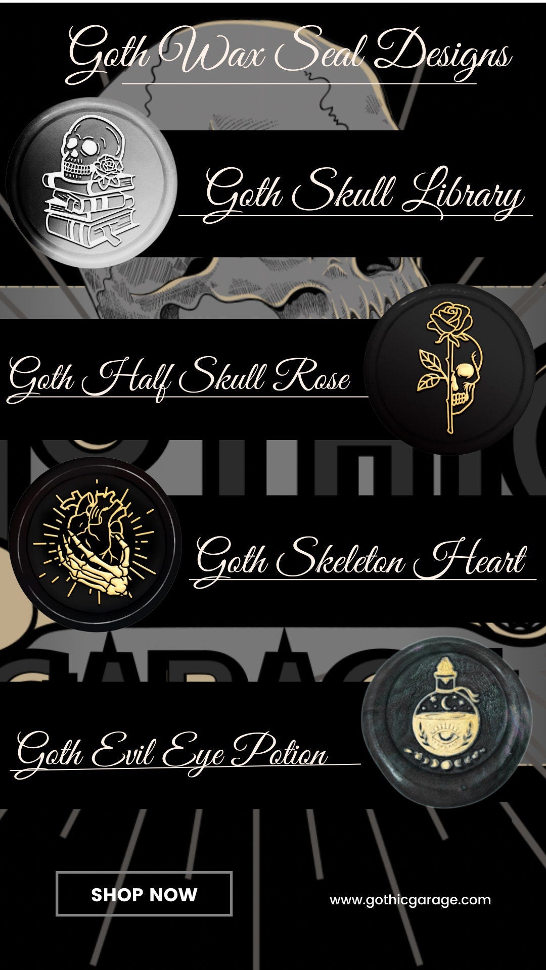 Gothic Half Skull Rose Soy Wax Seal Sticker, Handpoured & Stamped, Elegant Addition for Gothic Wedding Envelopes and Invitations