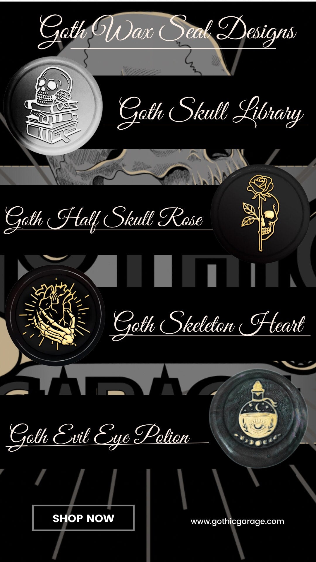 Gothic Skull Library Soy Wax Seal Sticker , Handpoured & Stamped, Elegant Addition for Gothic Wedding Envelopes and Invitations