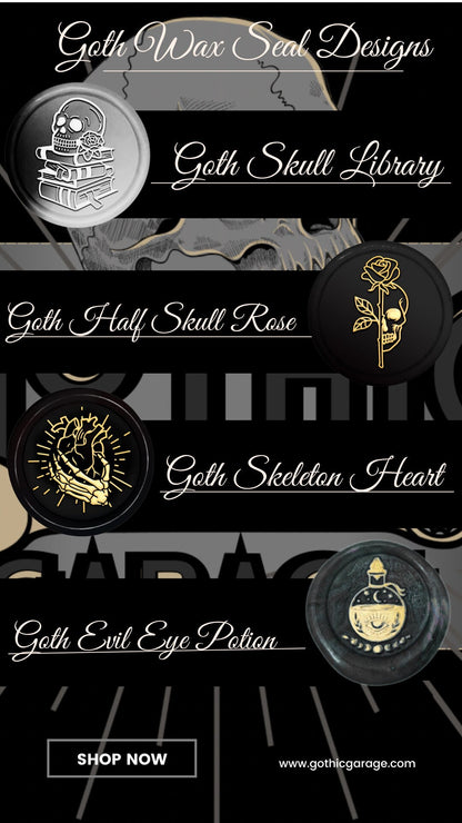 Gothic Skull Library Soy Wax Seal Sticker , Handpoured & Stamped, Elegant Addition for Gothic Wedding Envelopes and Invitations