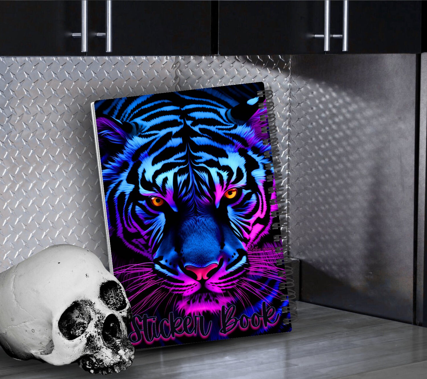 Neon Tiger Reusable Sticker Book, Personalized Waterproof Album and Kid Friendly Design