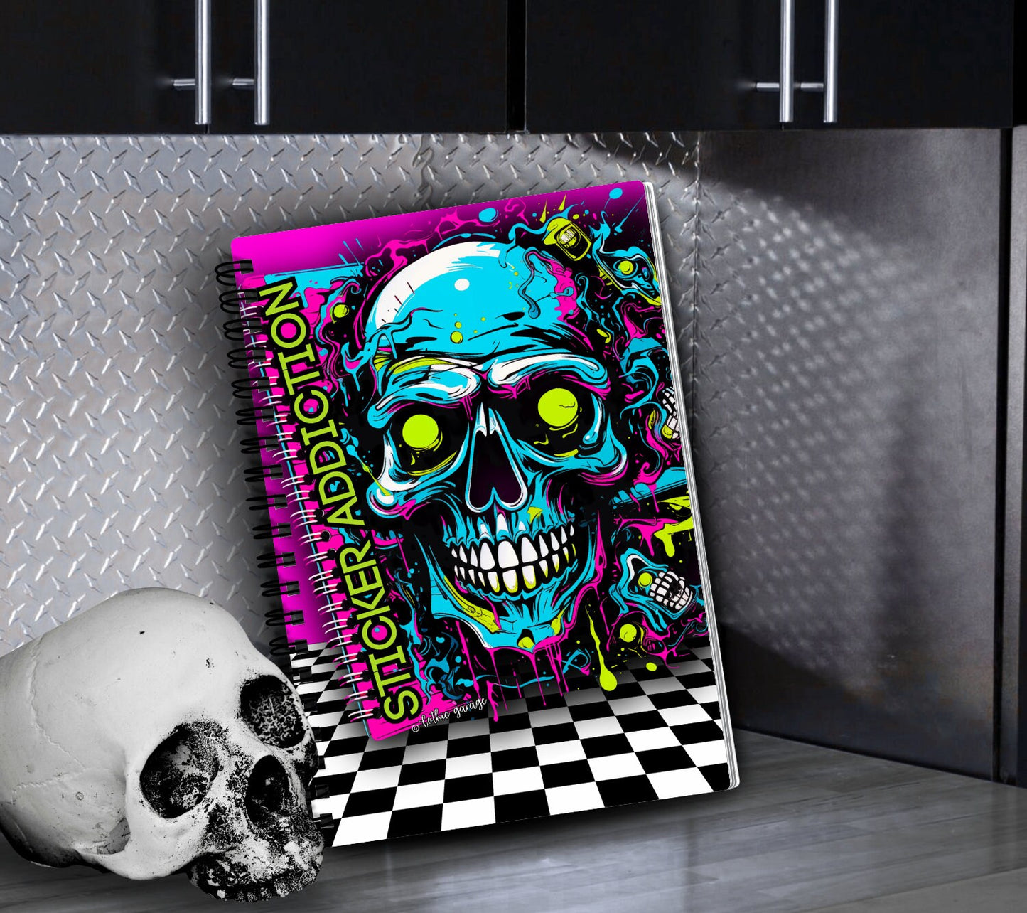 Composition Skull Notebook Reusable Sticker Book, Gothic Vibe Sticker Album, Perfect Gift to Personalize for Goth Lovers & Sticker Collector