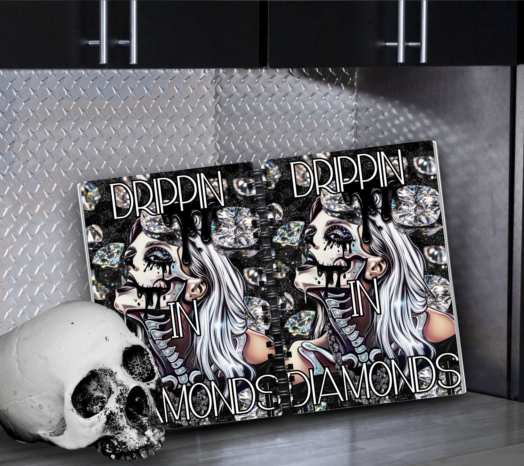 Drippin In Diamonds Skeleton Reusable Sticker Book, Gothic Vibe Sticker Album, Perfect Gift to Personalize for Sticker Collectors