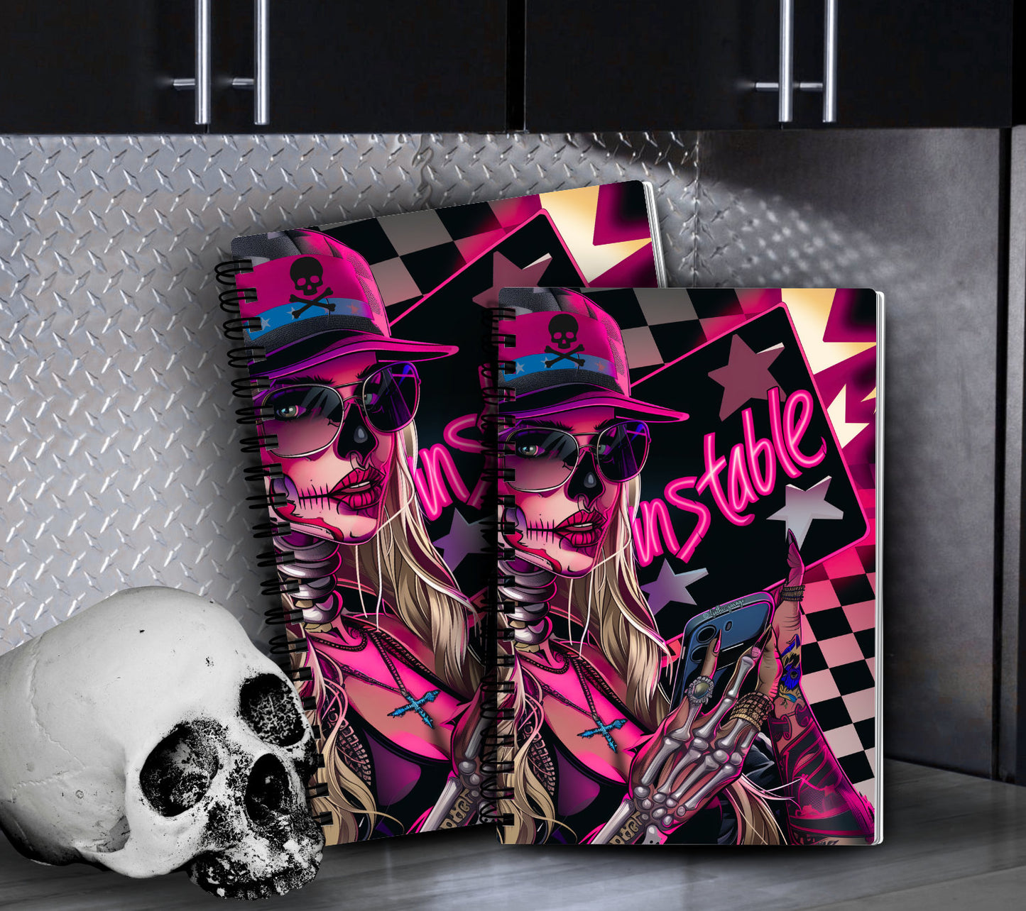 Gothic “Unstable” Female Skeleton Reusable Sticker Book, Perfect Gift to Personalize for Goth Lovers & Sticker Collectors