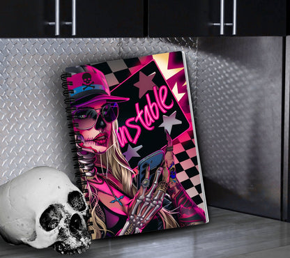 Gothic “Unstable” Female Skeleton Reusable Sticker Book, Perfect Gift to Personalize for Goth Lovers & Sticker Collectors