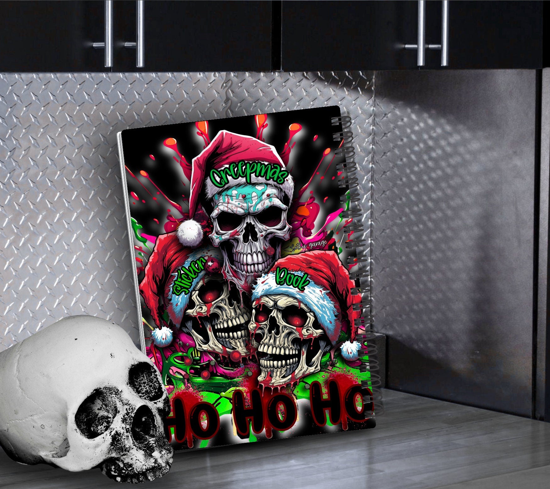 Merry Creepmas Skulls Reusable Sticker Book, Gothic Vibe Sticker Album, Perfect Gift to Personalize for Goth Lovers & Sticker Collectors