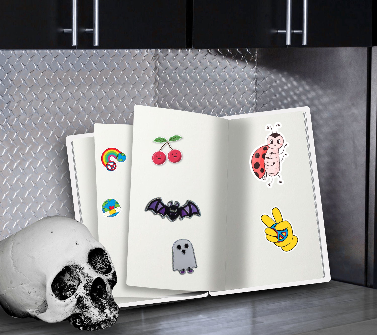 Merry Creepmas Skulls Reusable Sticker Book, Gothic Vibe Sticker Album, Perfect Gift to Personalize for Goth Lovers & Sticker Collectors