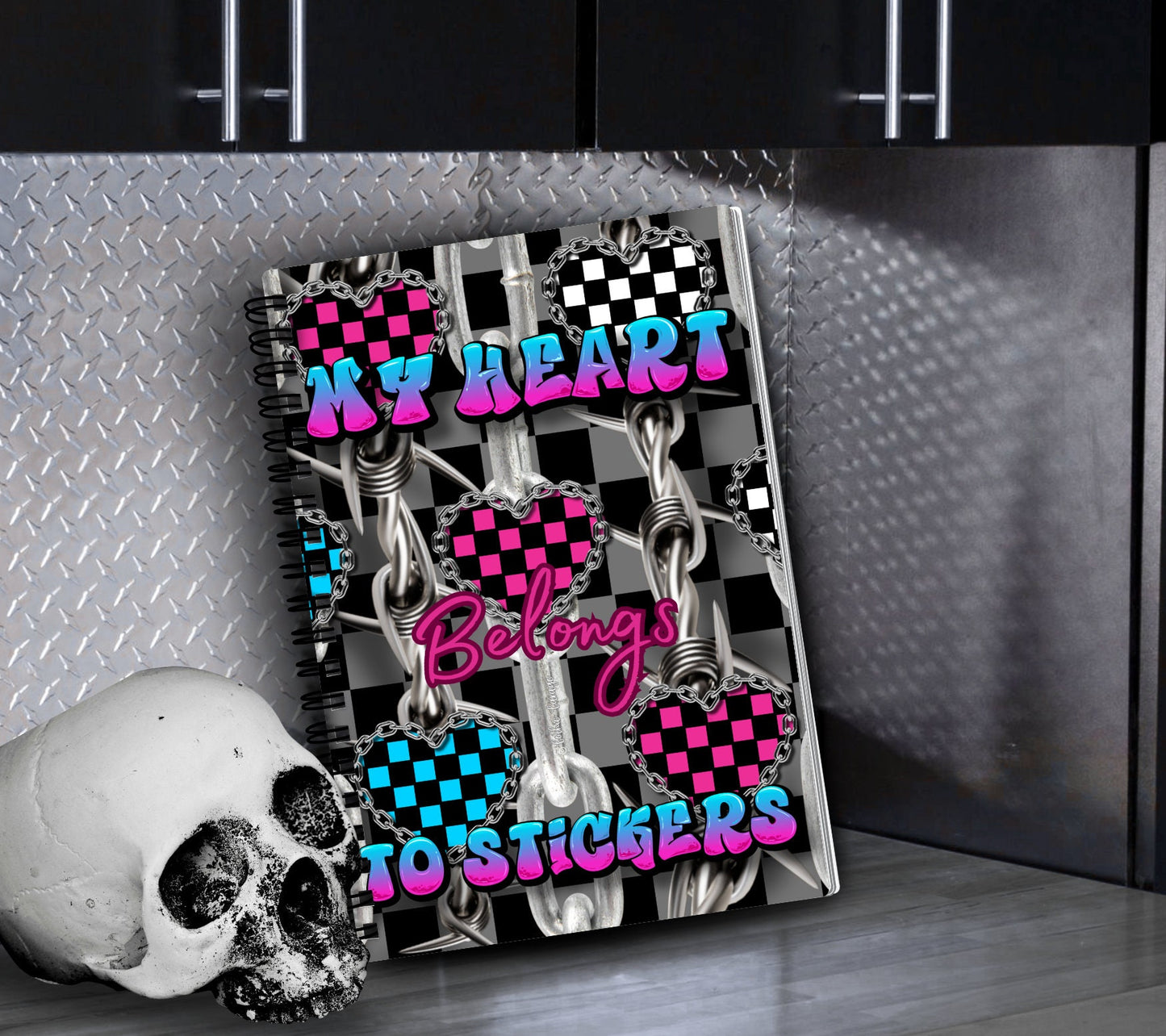 Neon Checker Board Hearts Reusable Sticker Book, Perfect Gift to Personalize, Kids and Adult Friendly Sticker Organizer