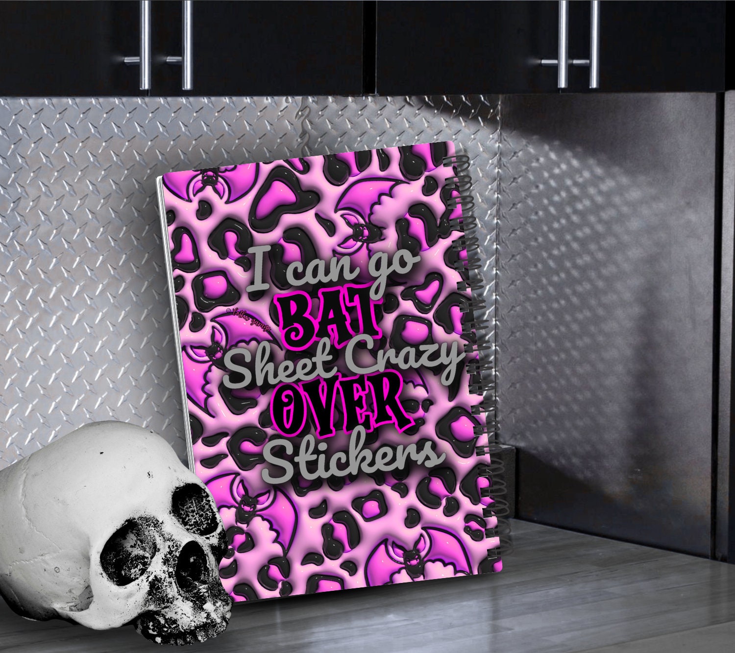 Pink Funny Bats, Halloween Reusable Sticker Book, Gothic Modern & Unique Sticker Album for Organizing