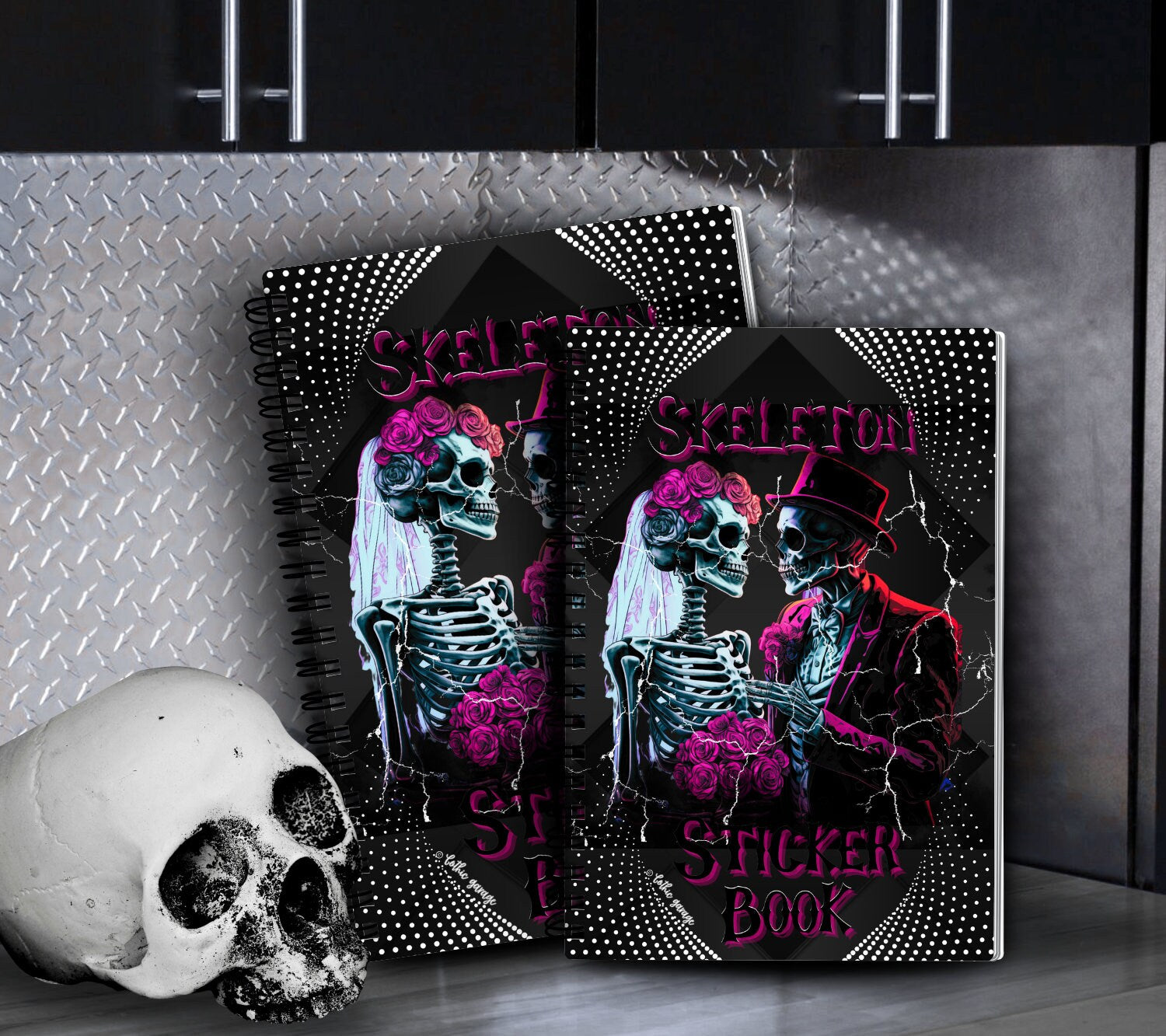 Skeleton Lovers Reusable Sticker Book, Gothic Vibe Sticker Album, Perfect Gift to Personalize for Goth Lovers & Sticker Collectors