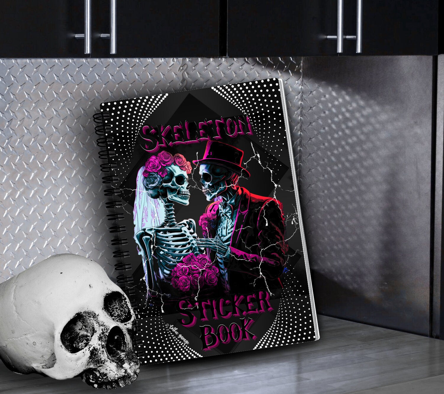 Skeleton Lovers Reusable Sticker Book, Gothic Vibe Sticker Album, Perfect Gift to Personalize for Goth Lovers & Sticker Collectors