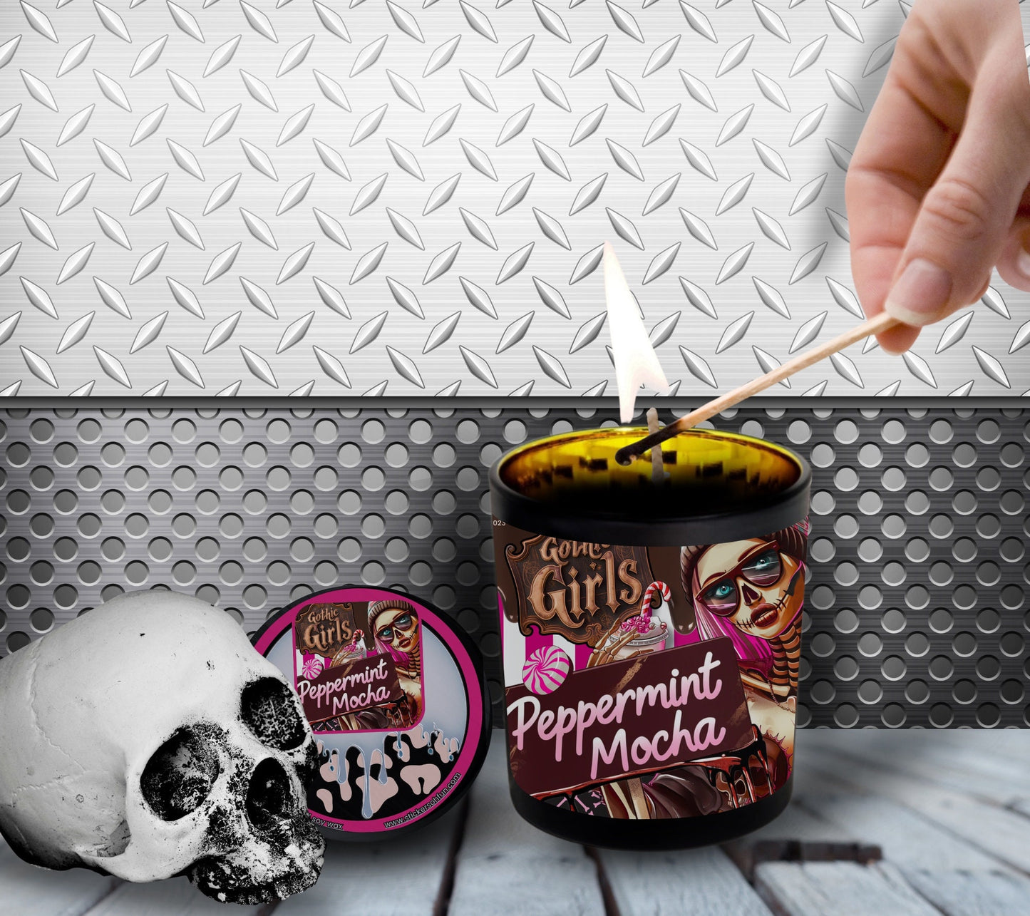 Peppermint Mocha Gothic Candle Perfect for Dark Home Decor & Unique Goth Gifts, Intricately Designed for a Mysterious Modern Ambiance