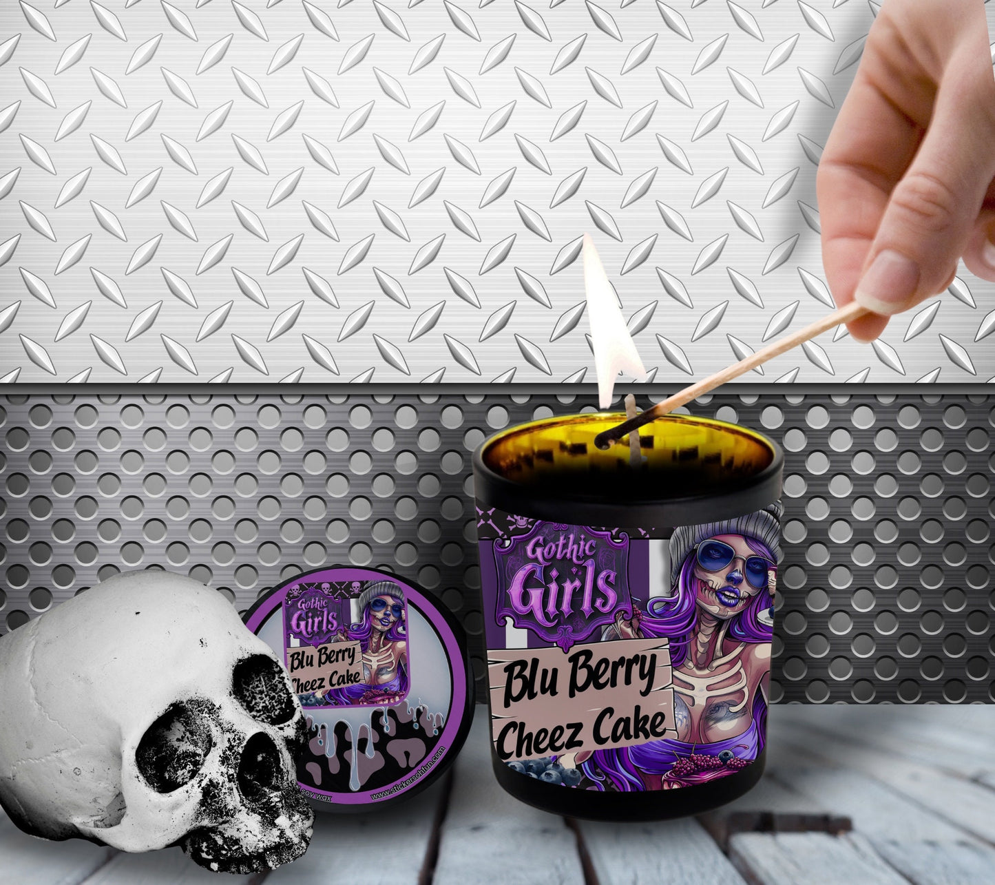 Blueberry Cheesecake Gothic Candle Perfect for Dark Home Decor & Unique Goth Gifts, Intricately Designed for a Mysterious Modern Ambiance