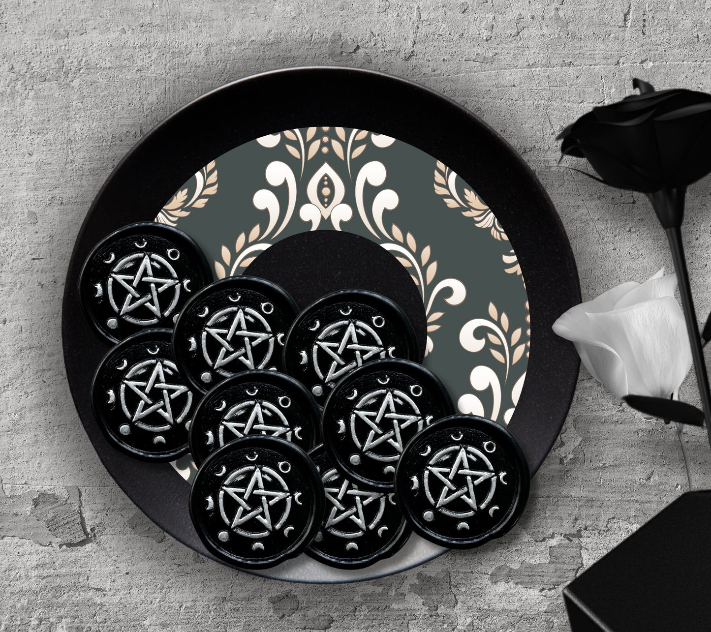 Pagan & Wiccan Pentacle Soy Wax Seal Sticker, Handpoured and Stamped, Elegant Addition for Gothic Wedding Envelopes and Invitations