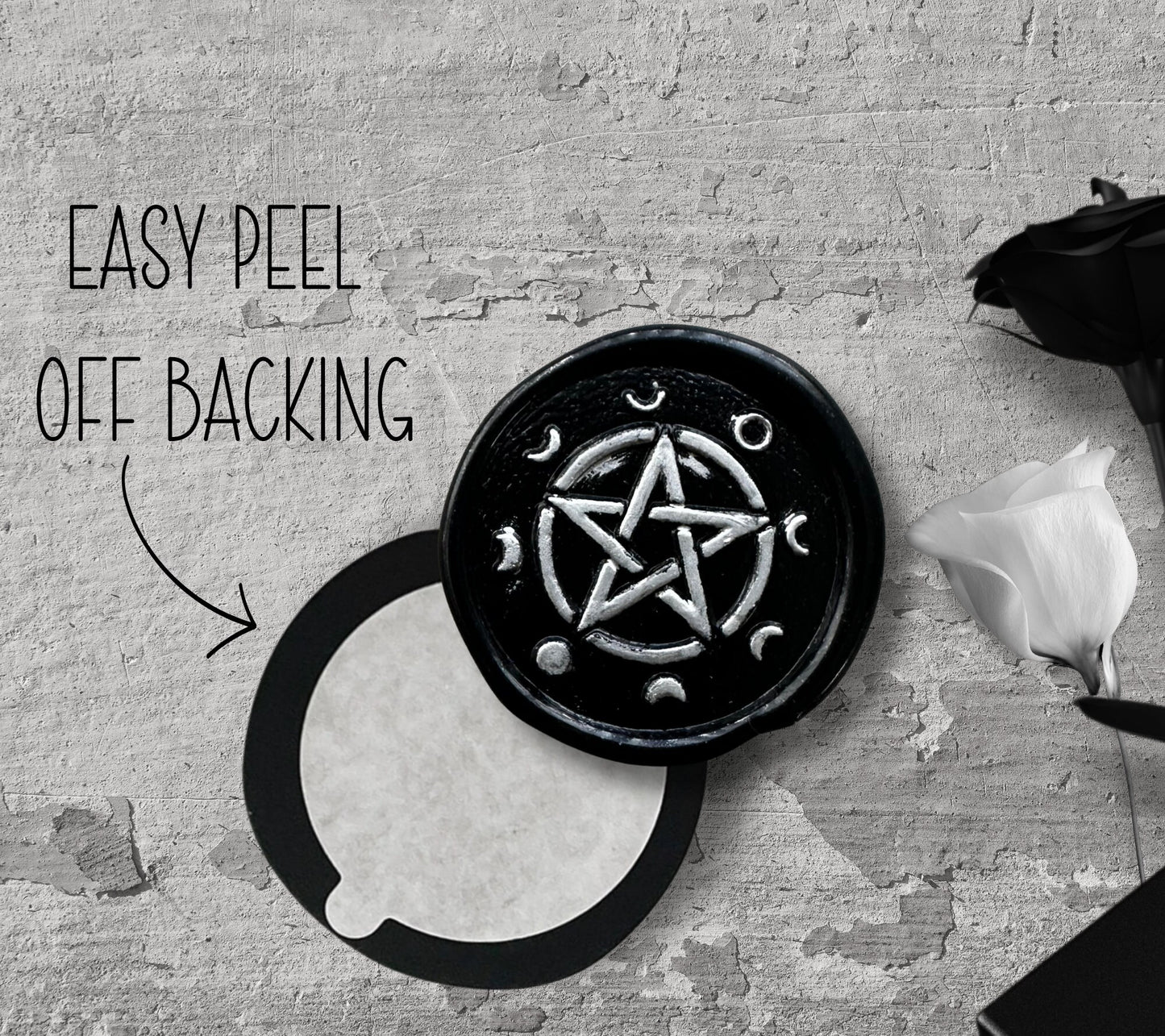 Pagan & Wiccan Pentacle Soy Wax Seal Sticker, Handpoured and Stamped, Elegant Addition for Gothic Wedding Envelopes and Invitations