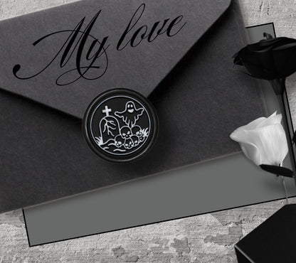 Ghost Graveyard Soy Wax Seal Sticker, Handpoured and Stamped, Elegant Addition for Gothic Wedding Envelopes and Invitations