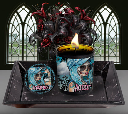 Aquarius Gothic Zodiac Candle, Perfect Allure to Goth Home Decor for a Luxurious Experience, High-Quality Personalized Unique Goth Gifts